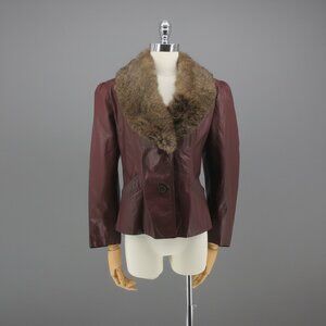 Vintage 70's Red Fur Collar Leather Jacket M